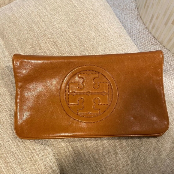 Tory Burch Leather Reva Clutch Shoulder Bag Brown - Picture 2 of 8